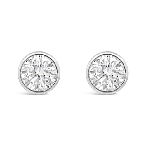 Sterling silver earrings with chic designs-Bezel set Diamond Stud Earrings