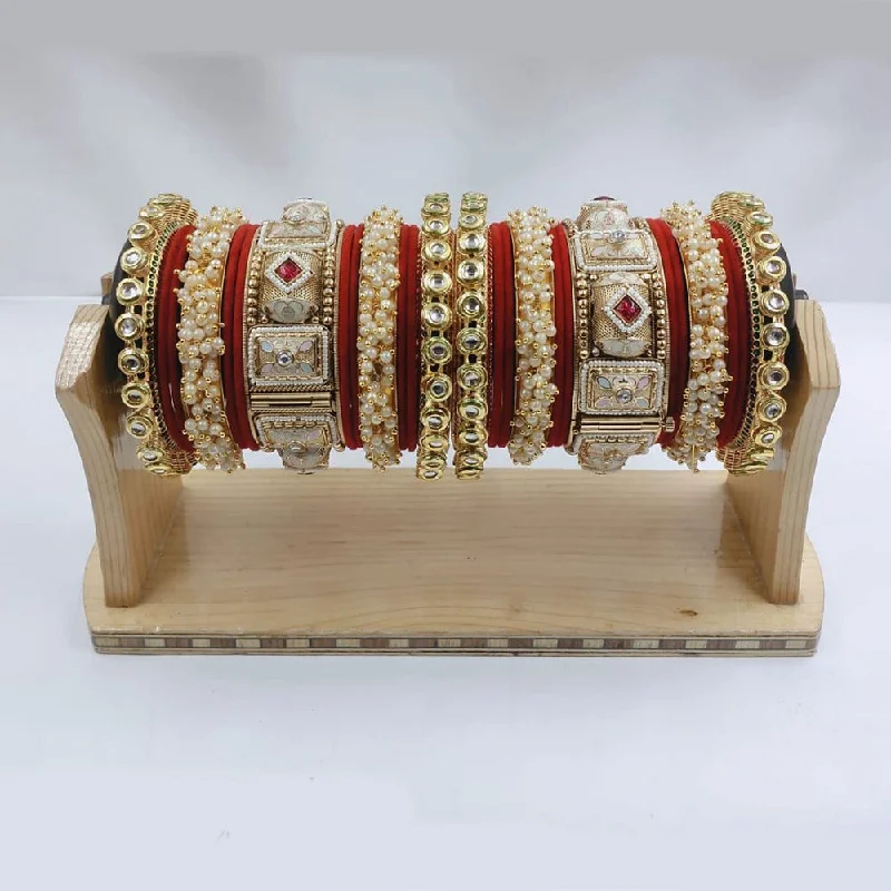 Birthstone bangles for family keepsakes-Akruti Collection Gold Plated Kundan Stone And Pearl Meenakari Bangles Set