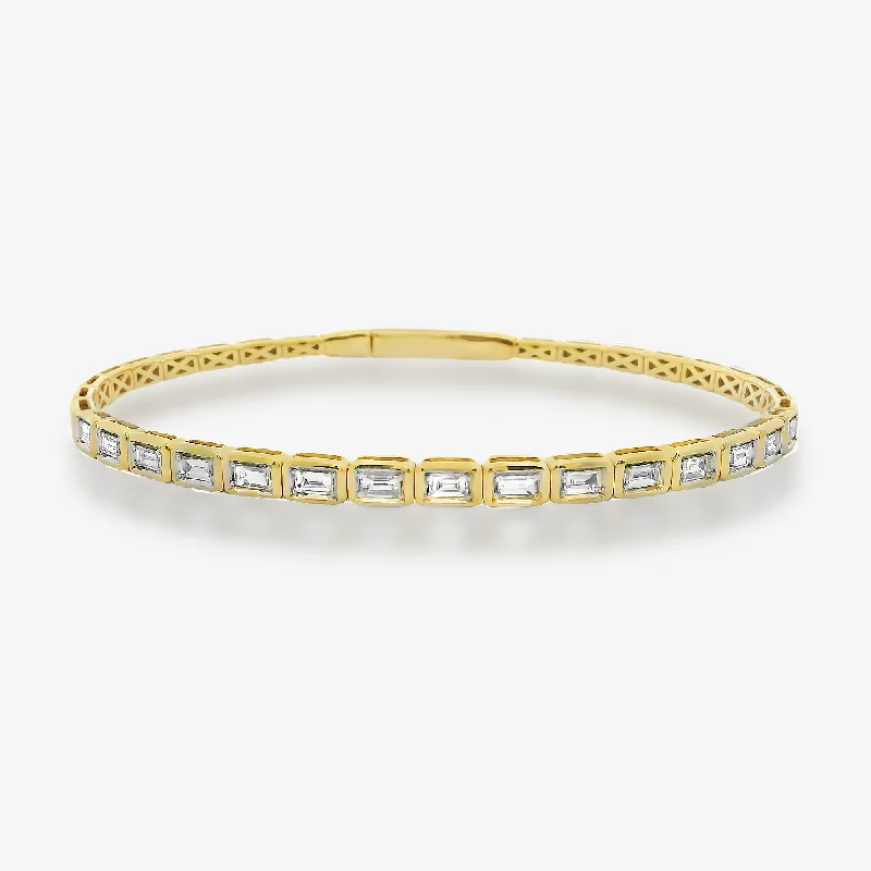 Trendy stacked bracelets for a layered fashion statement-1/2 Way Emerald Cut Flex Bangle Bracelet