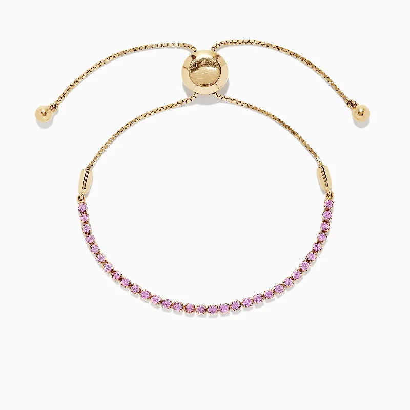 Elegant bangle bracelets for sophisticated style-14K Yellow Gold Pink Sapphire Bracelet, 1.30 TCW