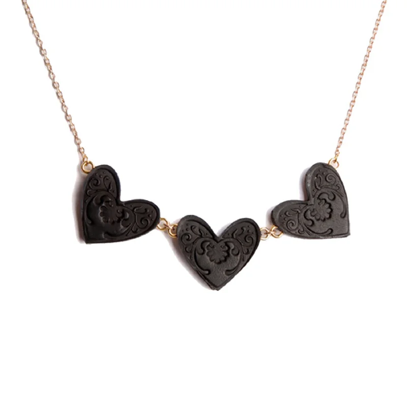 Luxury diamond necklaces for a high-end touch-TRIPLE SWEET BLACK HEART . necklace