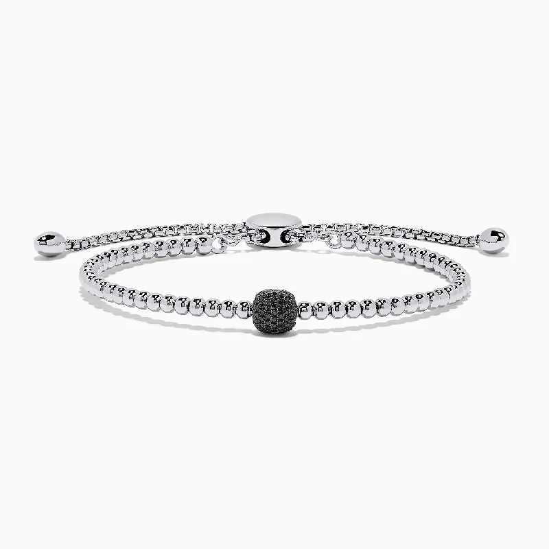 Adjustable bangle bracelets for versatile wear-925 Sterling Silver Black Diamond Bracelet, 0.22 TCW