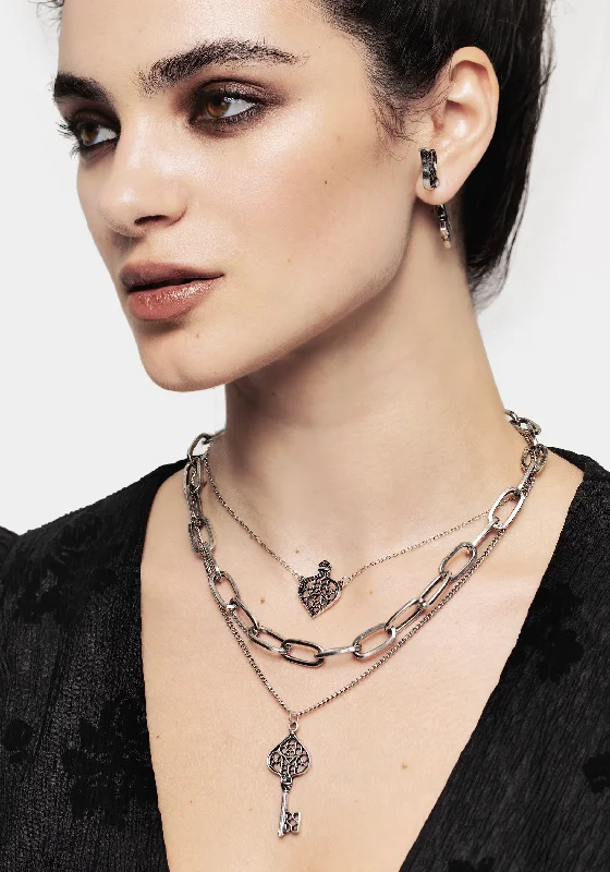 Layered necklaces for trendy looks-Claustrum Gothic Key Layered Necklace