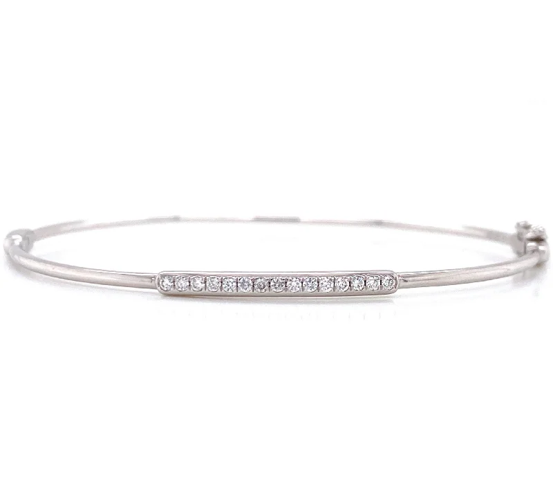 Personalized birthstone bangles for meaningful gifts-14K White Gold Diamond Top Bangle