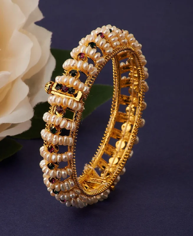 Birthstone bangles for family keepsakes-Delightful Real Pearl Bangle