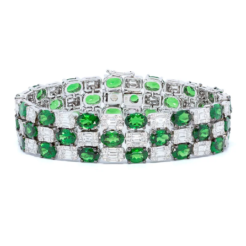 Unique wire bracelets for contemporary design-Tsavorite & Diamond Three Row Bracelet