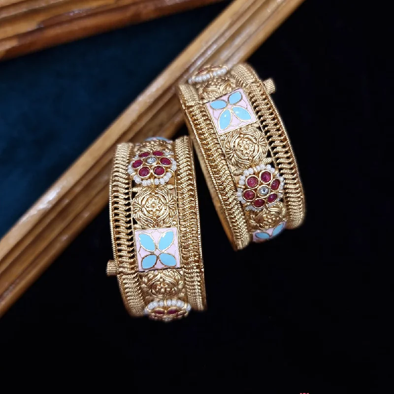 Classic gold bangles for every occasion-JCM Copper Gold Plated Pota Stone Openable Bangles Set