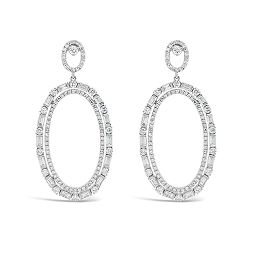 Geometric earrings for bold fashion choices-Diamond Open Oval Design Dangle Earrings