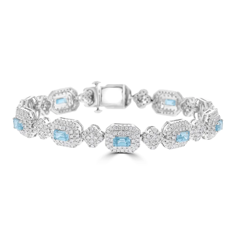 Silver cuff bracelets for a chic look-JULEVE 18KT 5.59 CTW BLUE ZIRCON & 3.33 CTW DIAMOND HALO BRACELET