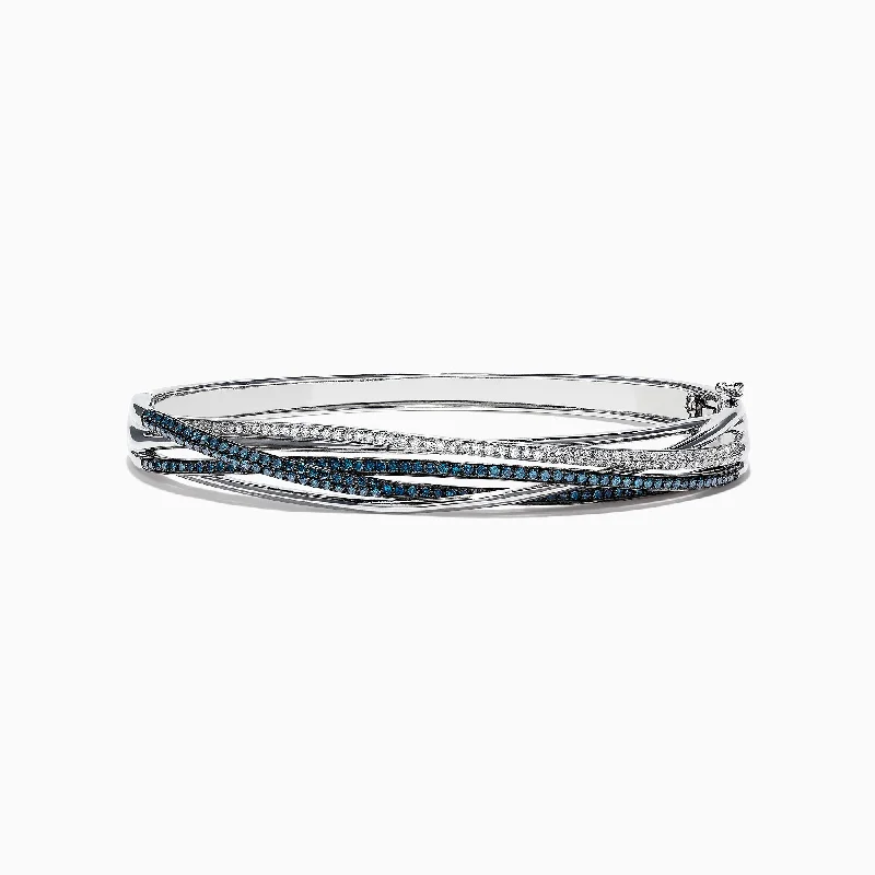 Elegant pearl bracelets for timeless beauty-Bella Bleu 14K White Gold Blue and White Diamond Bangle, 1.17 TCW