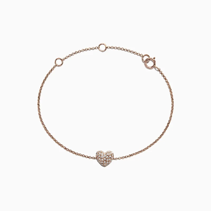 Leather and metal bracelets for bold fashion-Kidz 14K Rose Gold Diamond Heart Bracelet, 0.14 TCW