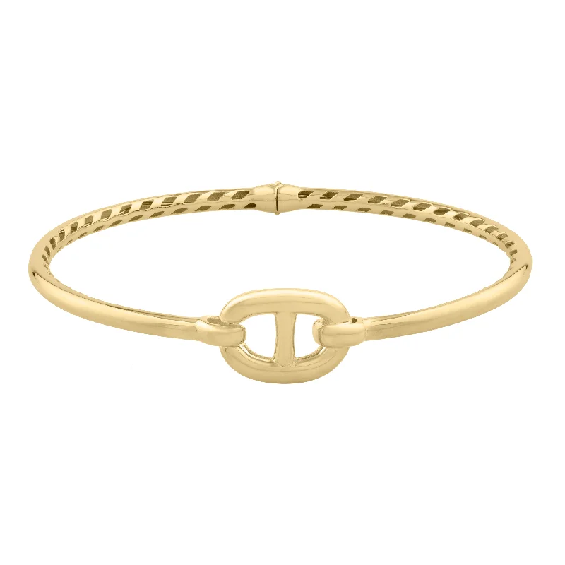 Luxury diamond bracelets for special occasions-14K Puff Mariner Link Bangle