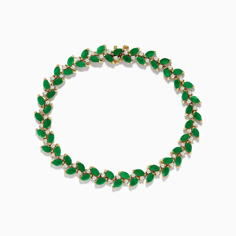 Stackable bracelets for a customizable style-Brasilica 14K Yellow Gold Emerald and Diamond Bracelet