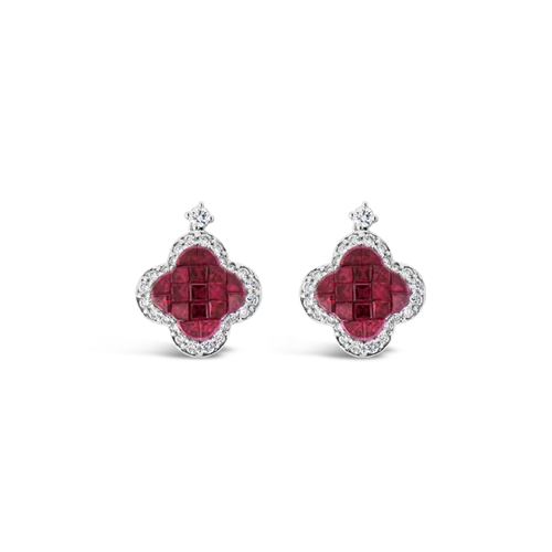 Modern drop earrings for chic outfits-Ruby & Diamond Clover Earrings