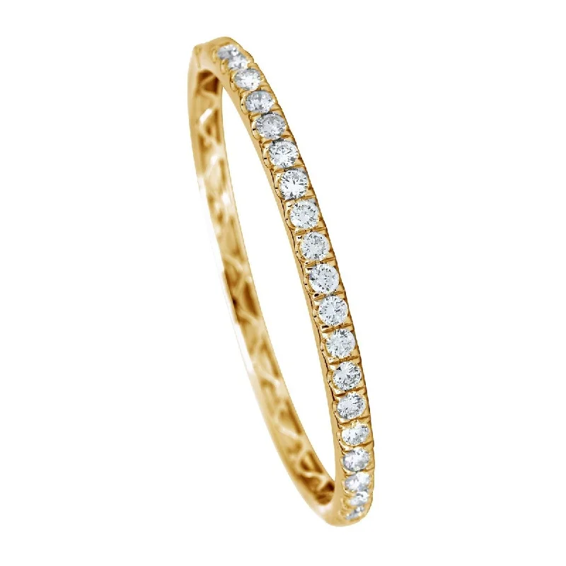 Luxury pearl bangles for sophisticated outfits-18KT Gold 4 CTW Diamond U-Prong Hinged Bangle Bracelet