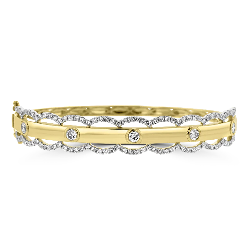 Custom bangles with initials for personalized gifts-18K WHITE AND YELLOW GOLD 2.32CT DIAMOND BANGLE BRACELET