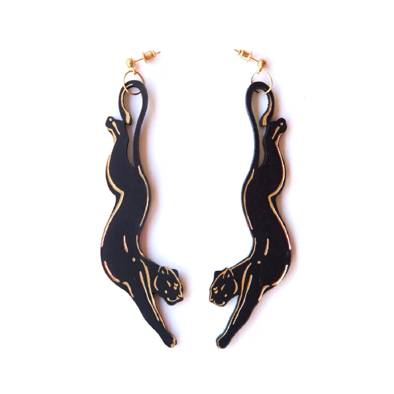 Statement earrings for fashionistas and trendsetters-POUNCING PANTHER . earrings