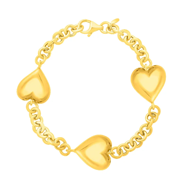 Fashion bracelets for trendy outfits-Silver Plated Puffed Triple Heart Bracelet