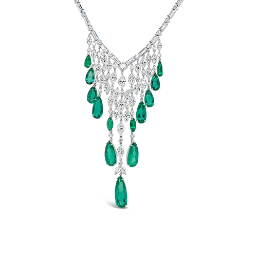 Floral necklaces for nature-inspired designs-Emerald & Diamond Bib Necklace