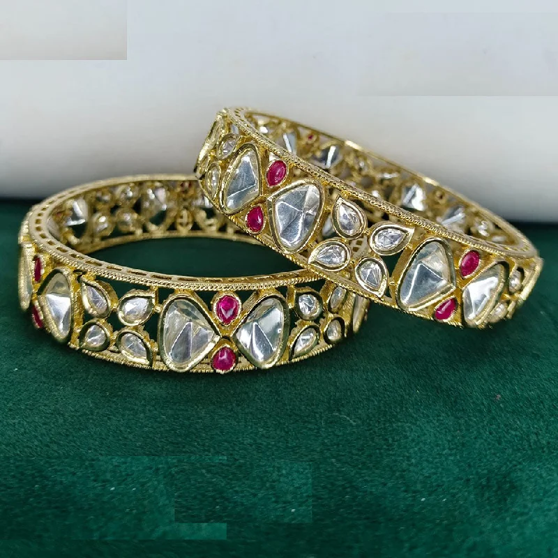 Vintage bangles for classic beauty-Amoliya Jewels Gold Plated Polki Kundan Stone Bangles Set