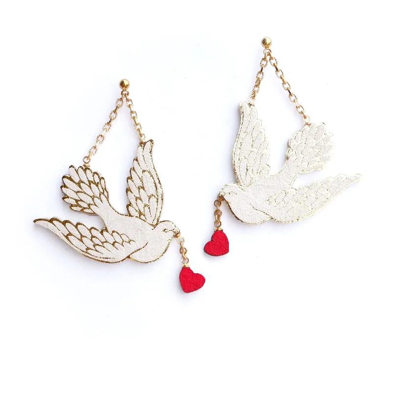 Silver earrings with delicate detailing-DOVES OF LOVE . earrings