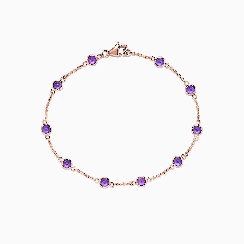 Boho-style bracelets for a laid-back vibe-14K Rose Gold Amethyst Station Bracelet, 2.45 TCW