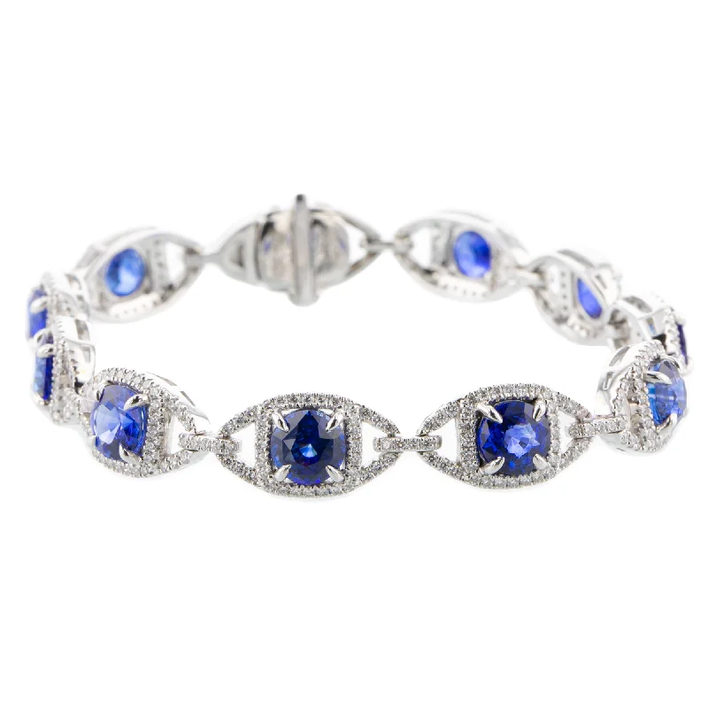 Custom photo bracelets for sentimental gifts-JULEVE 18KT 11.24 CTW SAPPHIRE & 2.24 CTW DIAMOND HALO BRACELET