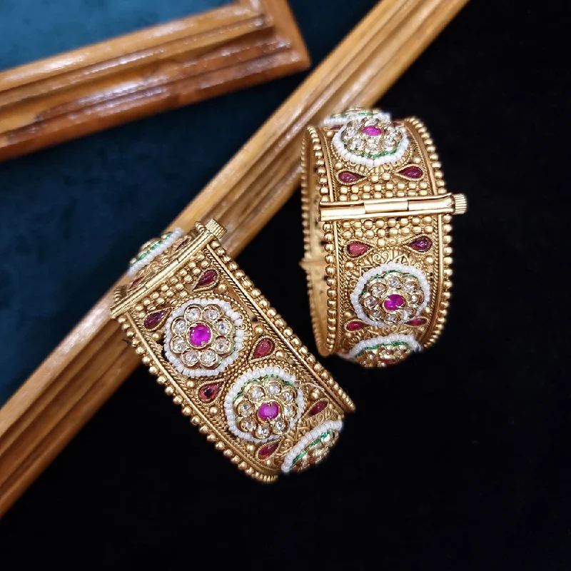 Elegant bangles for formal events and parties-JCM Copper Gold Plated Pota Stone Openable Bangles Set