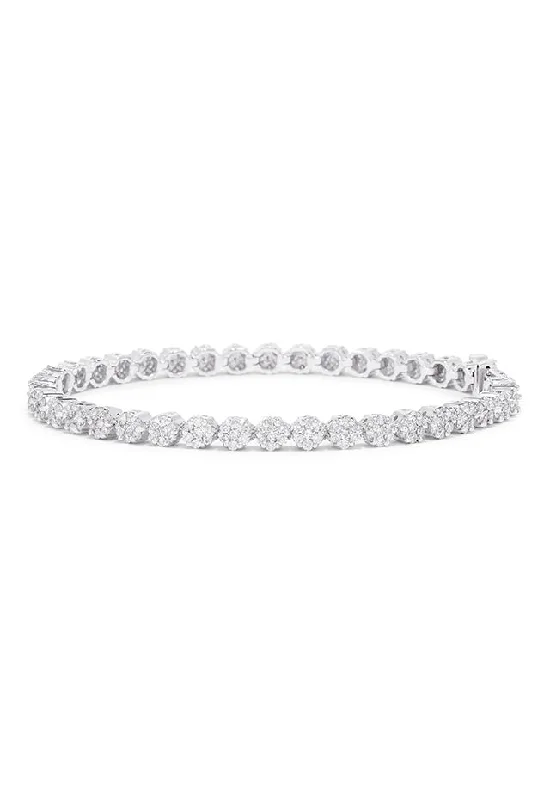 Friendship bracelets for special moments-Bouquet 14K White Gold Diamond Flower Tennis Bracelet, 3.14 TCW