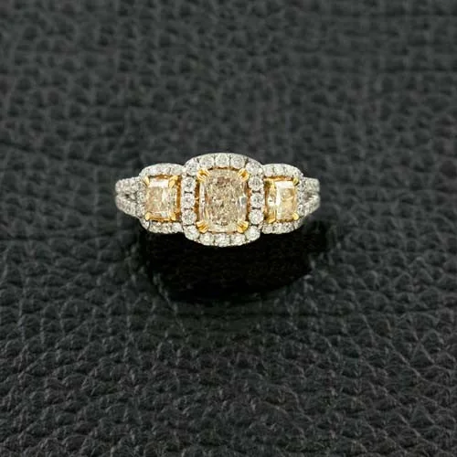 Classic gold rings for timeless fashion-Three Radiant cut Yellow Diamond Ring