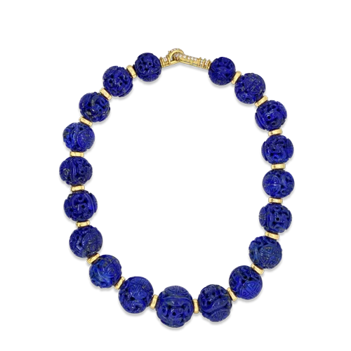 Unique cross necklaces for spiritual meaning-Carved Lapis Bead Necklace