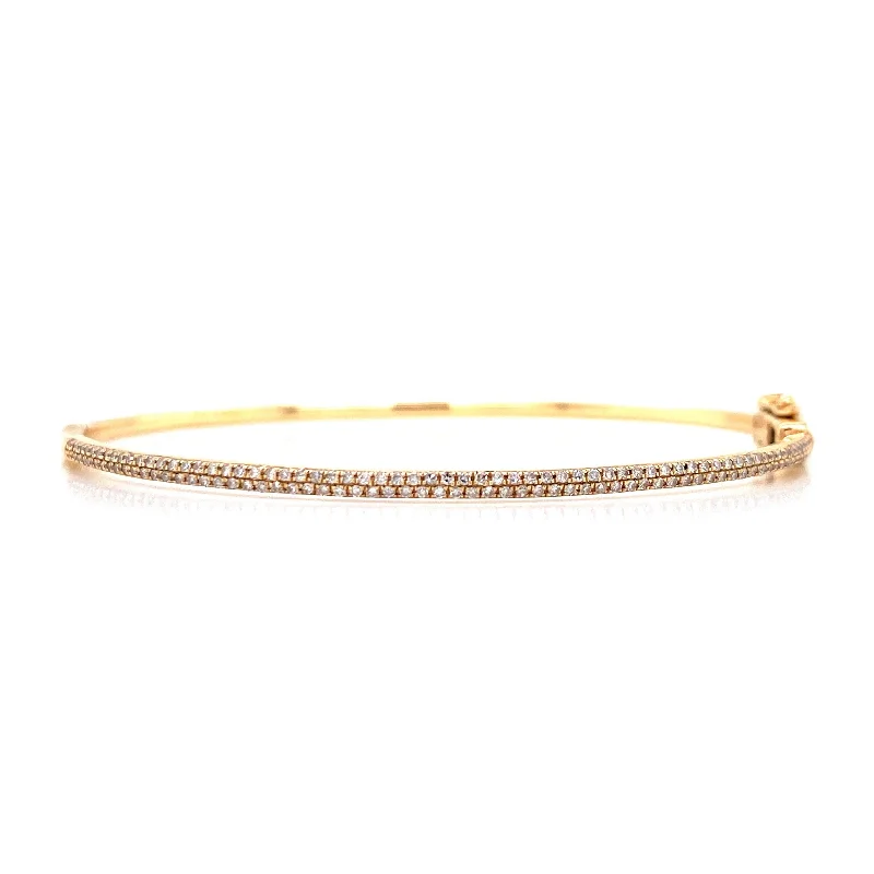 Adjustable bangles for a perfect fit-14K Yellow Gold Diamond Pave Thin Bangle