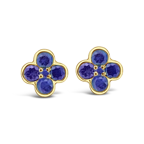 Sterling silver stud earrings for women-Blue Sapphire Clover Design Earrings