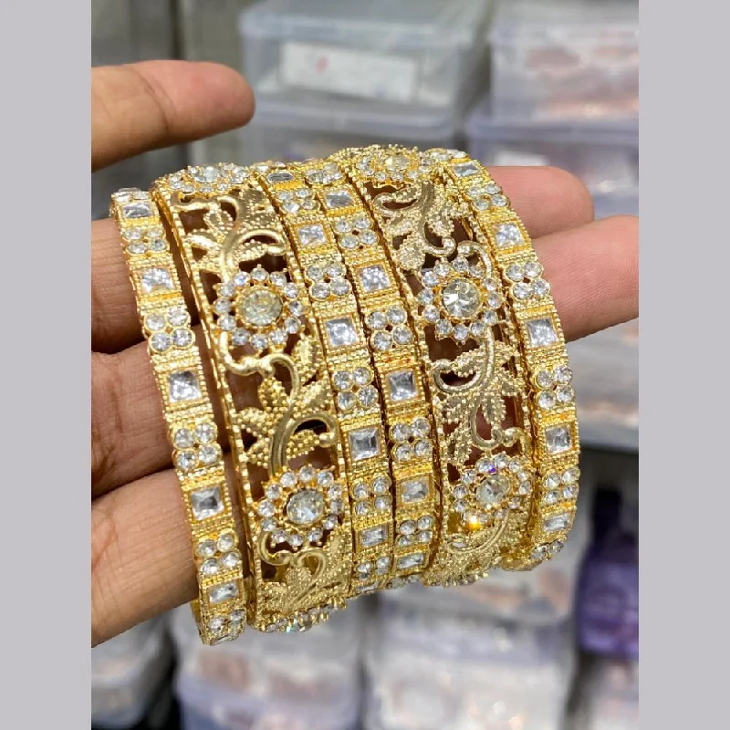 Fashionable bangles for casual everyday style-Hira Collections Gold Plated Kundan Stone And Austrian Stone Bangles Set