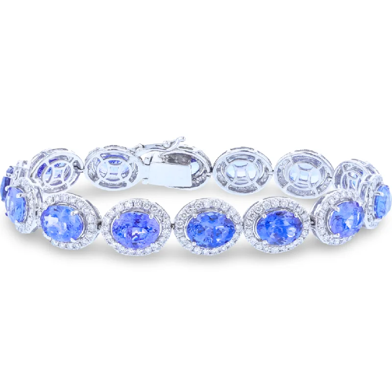 Adjustable metal bracelets for a comfortable fit-JULEVE 14K WHITE GOLD 28.00 CTW TANZANITE & 5.00 CTW DIAMOND BRACELET