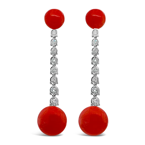 Handcrafted earrings for a unique style-Coral & Diamond Dangle Earrings