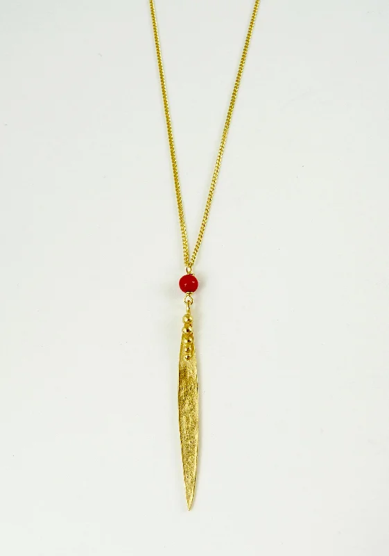 Vintage-style necklaces for classic elegance-Medium Madeleine Leaf Necklace with Red Coral