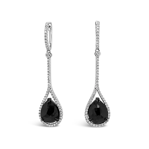 Unique gemstone earrings for special gifts-Pear Shaped Black Diamond Dangle Earrings