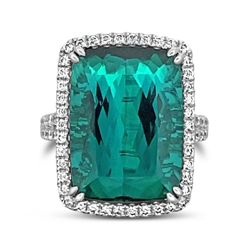 Custom birthstone rings for meaningful designs-Blue Green Tourmaline & Diamond Ring