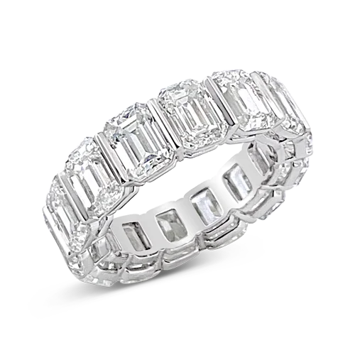 Vintage-inspired rings for antique lovers-Emerald cut Diamond Bar Set Eternity Band