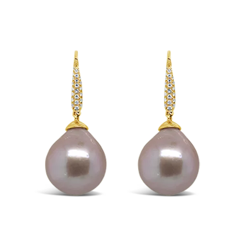 Handcrafted earrings with unique patterns-Kasumiga Pearl & Diamond Earrings