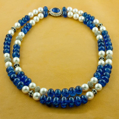 Designer necklaces for high-end fashion-Tanzanite & Pearl Necklace with Diamond Accents