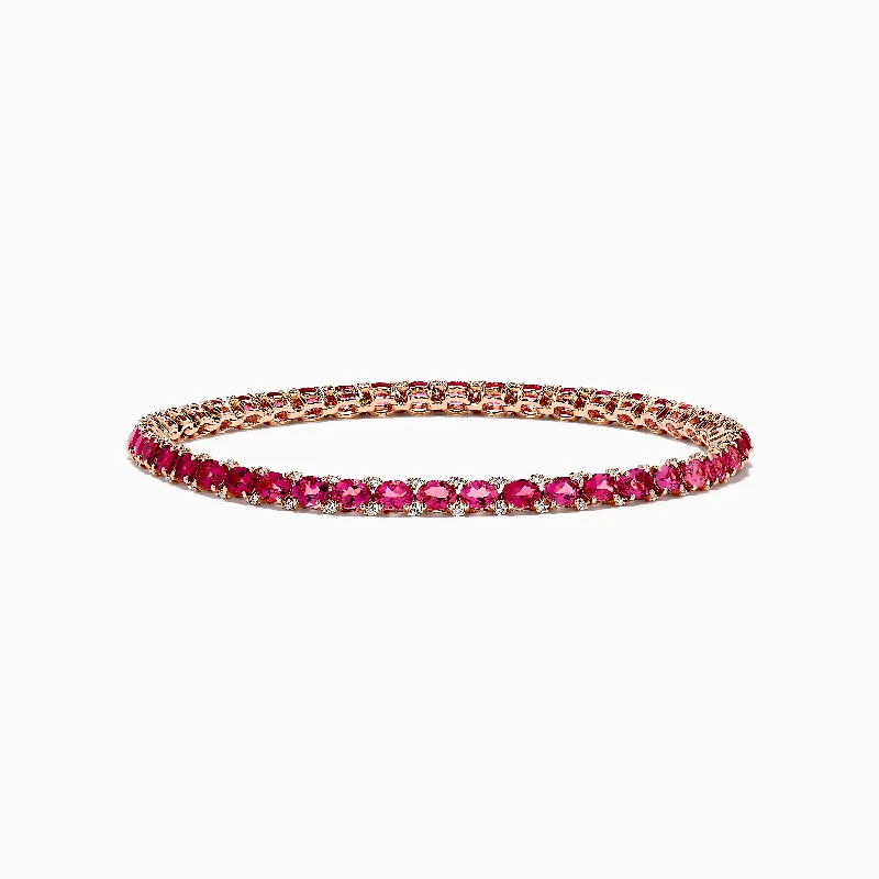 Tennis bracelets for luxury and sparkle-14k Rose Gold Oval Pink Tourmaline and Ruby Tennis Bracelet 6.56 TCW