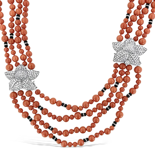 Custom-made necklaces for special occasions-Coral, Diamond & Onyx Necklace