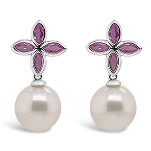 Luxury diamond earrings for high-end fashion-Pink Sapphire & Pearl Earrings