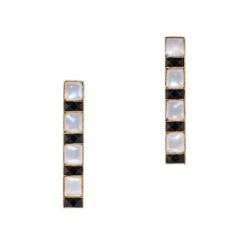 High-fashion earrings for red carpet events-Art Deco Onyx and Moonstone Earrings