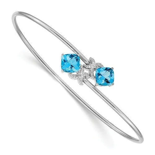 Birthstone bangles for family keepsakes-14KT WHITE GOLD DIAMOND & 2.50 CTW BLUE TOPAZ FLEXIBLE BANGLE