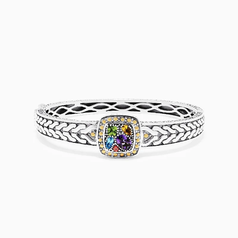 Luxury diamond bracelets for special occasions-925 Sterling Silver & 18K Gold Accent Multi Gemstone Bangle, 1.59 TCW