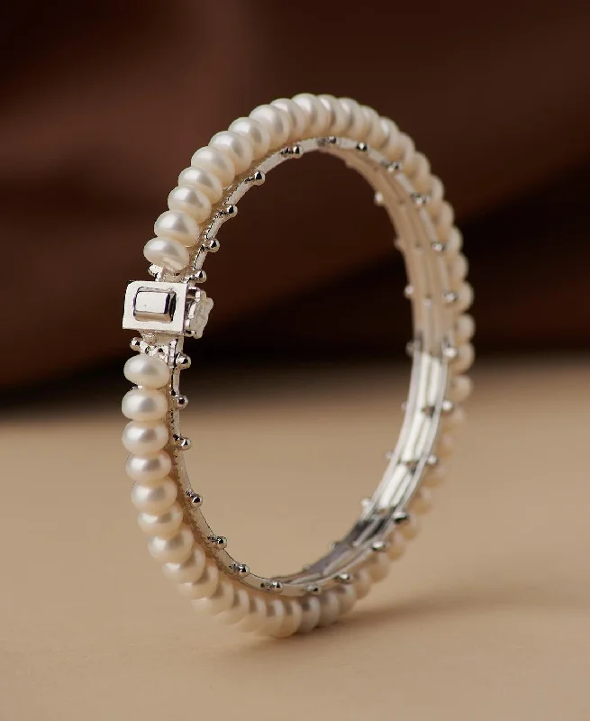 Boho-style bangles for a free-spirited look-Classy Real Pearl Bangle