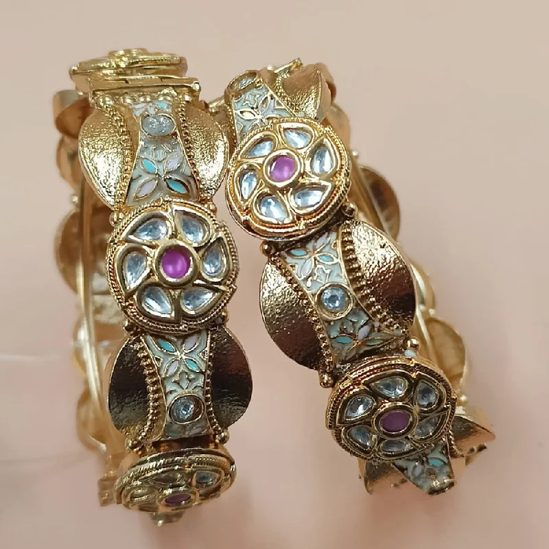 Custom bangles with gemstone embellishments-Padmawati Bangles Gold Plated Pota Stone Openable Bangles Set